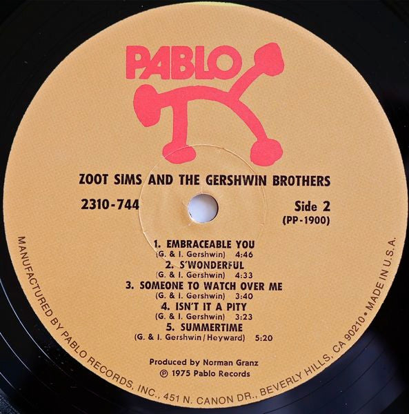 Zoot Sims - Zoot Sims And The Gershwin Brothers - Mint- LP Record 1975 Pablo USA Vinyl - Jazz / Swing / Bop - Shuga Records