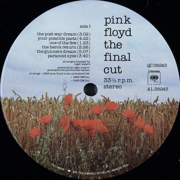 Pink Floyd - The Final Cut - VG+ LP Record 1983 Columbia USA Original Vinyl - Psychedelic Rock / Prog Rock - Shuga Records