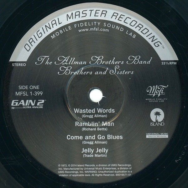 The Allman Brothers Band - Brothers And Sisters (1973) - Mint- LP Record 2014 Mobile Fidelity Sound Lab MFSL 180 gram Original Master Recording Analog 180 gram Vinyl, Numbered & Insert - Rock & Roll / Blues Rock / Folk Rock - Shuga Records