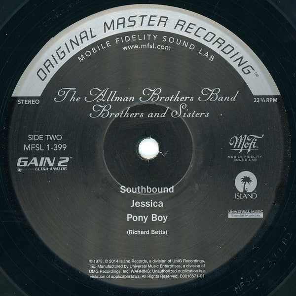 The Allman Brothers Band - Brothers And Sisters (1973) - Mint- LP Record 2014 Mobile Fidelity Sound Lab MFSL 180 gram Original Master Recording Analog 180 gram Vinyl, Numbered & Insert - Rock & Roll / Blues Rock / Folk Rock - Shuga Records