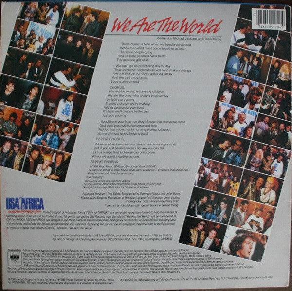 USA For Africa - We Are The World - Mint- 12" Single Record 1985 Columbia USA Vinyl - Pop / Downtempo / Soul - Shuga Records