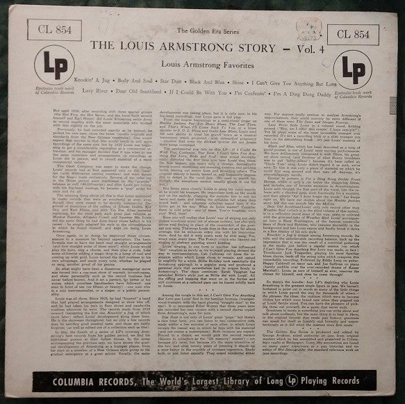 Louis Armstrong - Louis Armstrong Favorites Volume 4 - VG+ LP Record 1956 Columbia USA Mono Vinyl - Jazz / Dixieland - Shuga Records