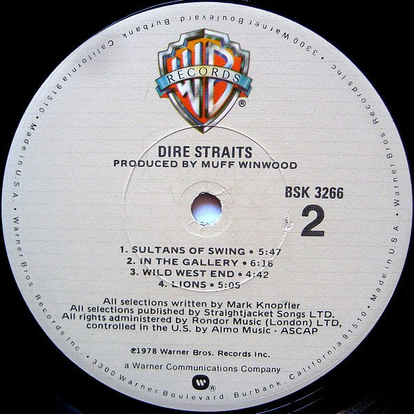 Dire Straits - Dire Straits - VG+ LP Record 1978 Warner USA Original Vinyl - Classic Rock / Pop Rock - Shuga Records