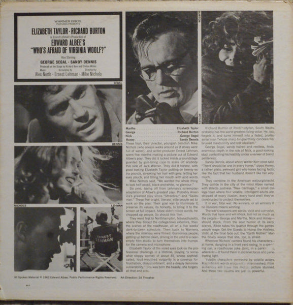 Alex North / Elizabeth Taylor / Richard Burton - Who's Afraid Of Virginia Woolf? - VG+ 2 LP Record 1966 Warner USA Vinyl - Soundtrack - Shuga Records