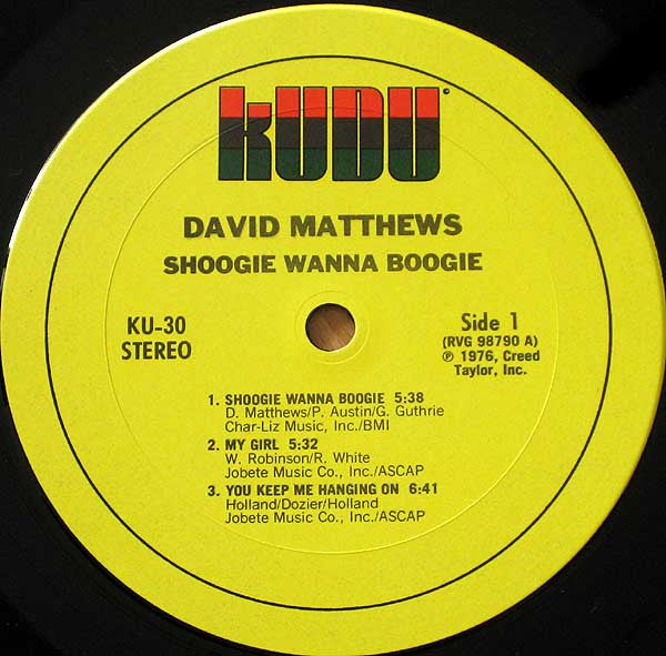 David Matthews With Whirlwind – Shoogie Wanna Boogie - VG+ LP Record 1976 Kudu CTI USA Vinyl - Jazz / Funk / Disco - Shuga Records