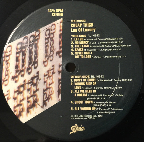 Cheap Trick - Lap Of Luxury - VG+ LP Record 1988 Epic USA Vinyl - Pop Rock / Power Pop - Shuga Records