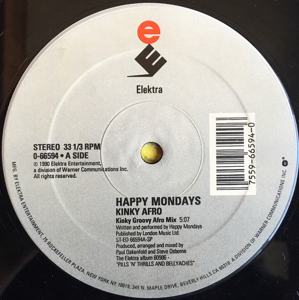 Happy Mondays – Kinky Groovy Afro - VG+ 12" Single Record 1990 Elektra USA Vinyl - Alternative Rock / Indie Rock / Leftfield - Shuga Records
