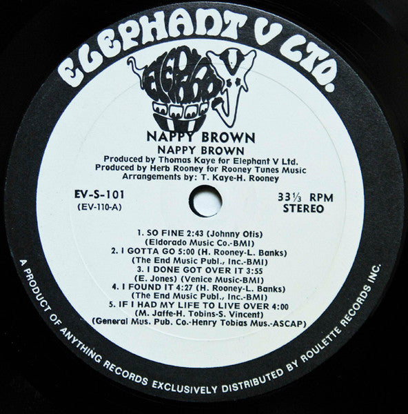 Nappy Brown - Thanks For Nothing - VG+ LP Record (VG cover) 1969 Elephant V Ltd USA Original Vinyl - Electric Blues / Soul - Shuga Records