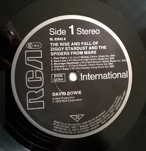 David Bowie - The Rise And Fall Of Ziggy Stardust And The Spiders From Mars (1972) - VG+ LP Record 1985 RCA International Europe Vinyl - Classic Rock / Glam - Shuga Records