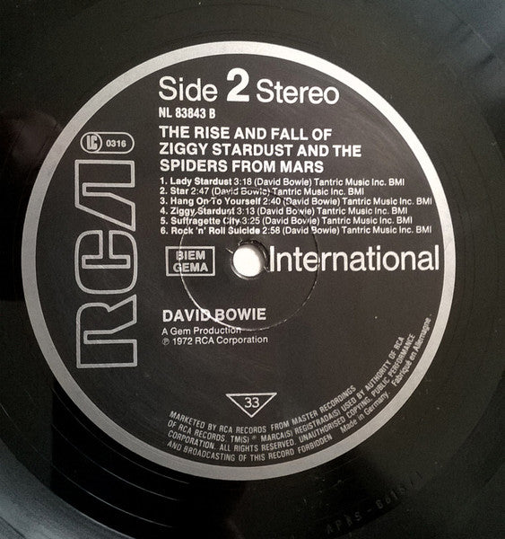 David Bowie - The Rise And Fall Of Ziggy Stardust And The Spiders From Mars (1972) - VG+ LP Record 1985 RCA International Europe Vinyl - Classic Rock / Glam - Shuga Records