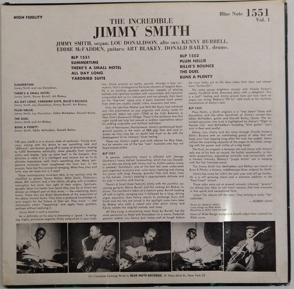 Jimmy Smith - Jimmy Smith At The Organ (Volume 1) - VG- (LOW grade) LP Record 1958 Blue Note Mono USA Vinyl - Jazz / Hard Bop - Shuga Records