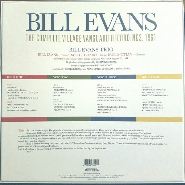 Bill Evans - The Complete Village Vanguard Recordings, 1961 - New 4 LP Record Box Set 2014 Riverside 180 gram Vinyl, Inserts & Poster - Jazz / Bop / Cool - Shuga Records