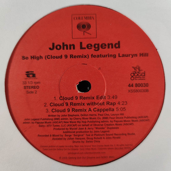 John Legend Featuring Lauryn Hill - So High (Cloud 9 Remix) - VG+ 12" Single Record 2005 Columbia USA Vinyl - Soul / R&B / Hip Hop - Shuga Records