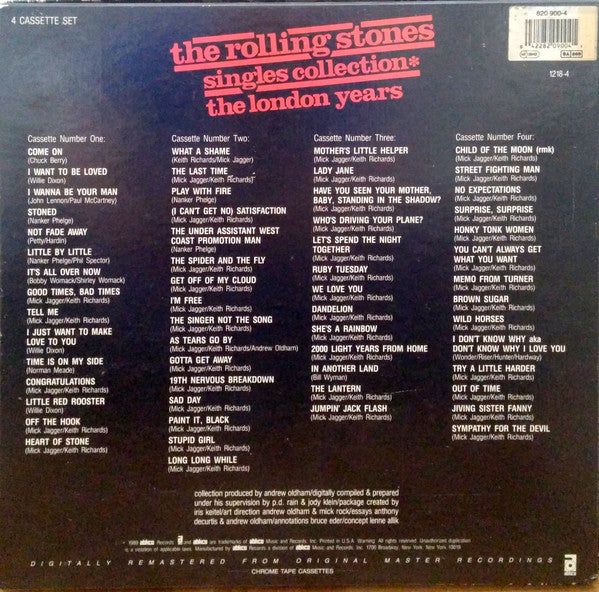 The Rolling Stones- Singles Collection - The London Years - Mint- 4x Cassette Box Set 1989 ABKCO USA Tape & Book -  Rock & Roll / Blues Rock - Shuga Records