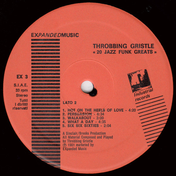 Throbbing Gristle - 20 Jazz Funk Greats (1979) - VG+ LP Record 1981 Expanded Music Industrial Records Italy Vinyl - Industrial / Avantgarde / Electronic - Shuga Records
