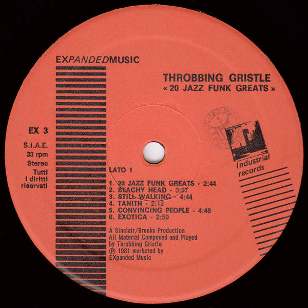 Throbbing Gristle - 20 Jazz Funk Greats (1979) - VG+ LP Record 1981 Expanded Music Industrial Records Italy Vinyl - Industrial / Avantgarde / Electronic - Shuga Records
