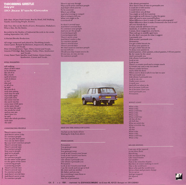Throbbing Gristle - 20 Jazz Funk Greats (1979) - VG+ LP Record 1981 Expanded Music Industrial Records Italy Vinyl - Industrial / Avantgarde / Electronic - Shuga Records