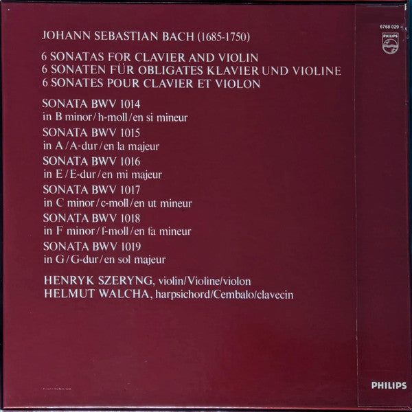 Henryk Szeryng & Helmut Walcha - Bach - 6 Sonatas For Violin And Harpsichord - Mint- 2 LP Record Box Set 1969 Philips Netherlands Vinyl & Booklet - Classical / Baroque - Shuga Records