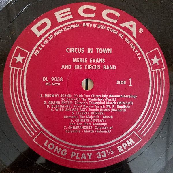 Merle Evans And His Circus Band - Circus In Town! - VG+ LP Record 1959 Decca USA Vinyl - Brass & Military / Marches - Shuga Records