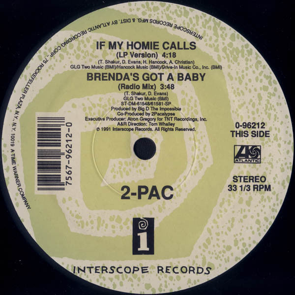 2Pac - If My Homie Calls / Brenda's Got A Baby - VG+ 12" Single Record 1992 Interscope USA Vinyl - Hip Hop / Gangsta - Shuga Records