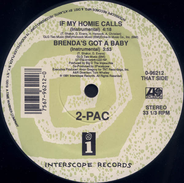 2Pac - If My Homie Calls / Brenda's Got A Baby - VG+ 12" Single Record 1992 Interscope USA Vinyl - Hip Hop / Gangsta - Shuga Records