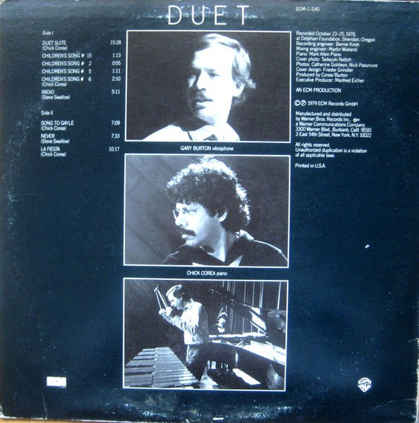 Gary Burton / Chick Corea - Duet - New LP Record 1979 ECM USA Original Vinyl - Jazz / Post Bop / Contemporary Jazz - Shuga Records