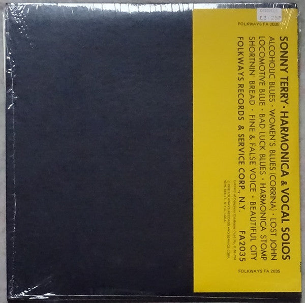 Sonny Terry - Harmonica & Vocal Solos - VG+ 10" LP Record 1962 Folkways USA Mono Vinyl & Booklet - Delta Blues / Harmonica Blues - Shuga Records