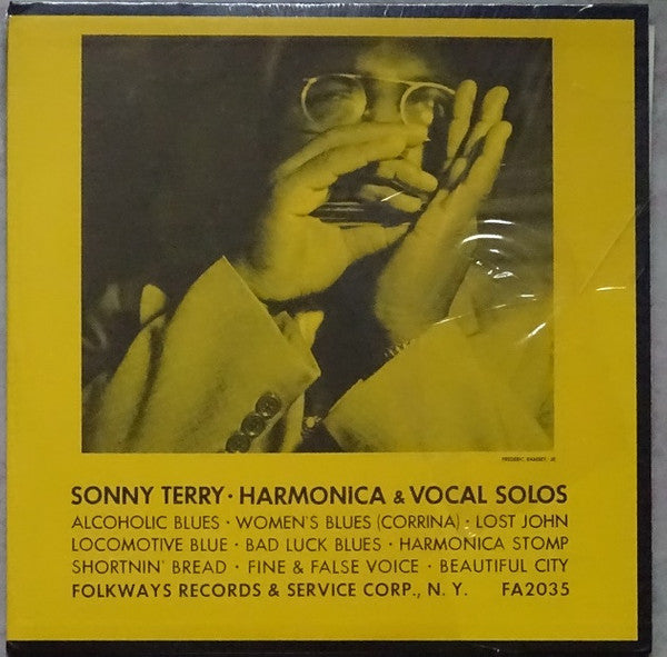 Sonny Terry - Harmonica & Vocal Solos - VG+ 10" LP Record 1962 Folkways USA Mono Vinyl & Booklet - Delta Blues / Harmonica Blues - Shuga Records