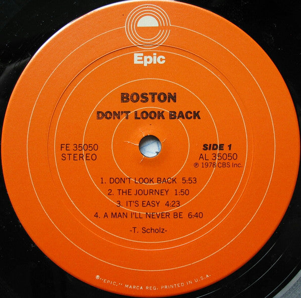 Boston - Don't Look Back - VG+ LP Record 1978 USA Epic Orange Label Original Vinyl - Pop Rock / Prog Rock - Shuga Records