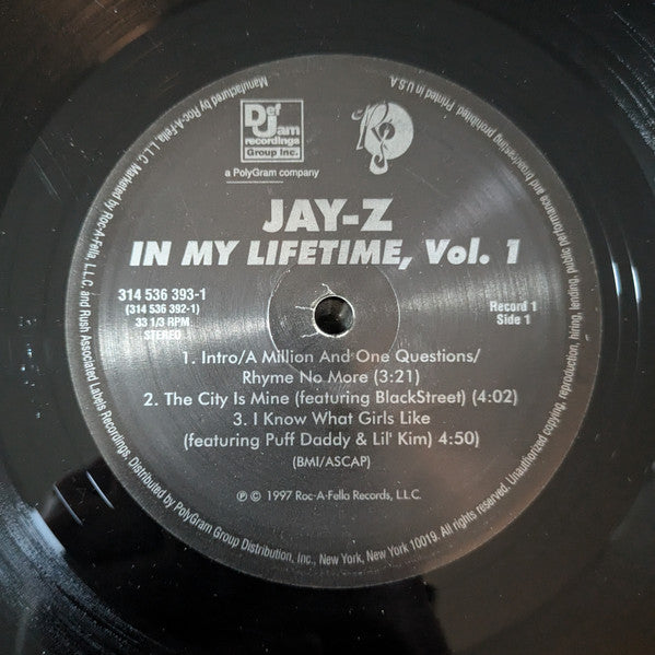 Jay-Z - In My Lifetime, Vol. 1 (1997) - Mint- 2 LP Record 2014 Roc-A-Fella USA Vinyl - Hip Hop - Shuga Records