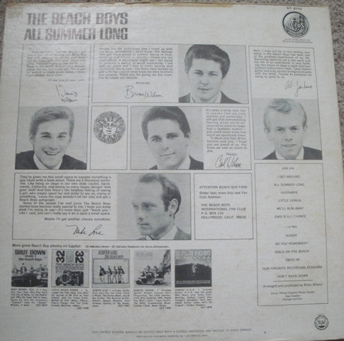The Beach Boys - All Summer Long - VG+ LP Record 1964 Capitol Original Press USA Vinyl - Pop Rock / Surf Rock - Shuga Records
