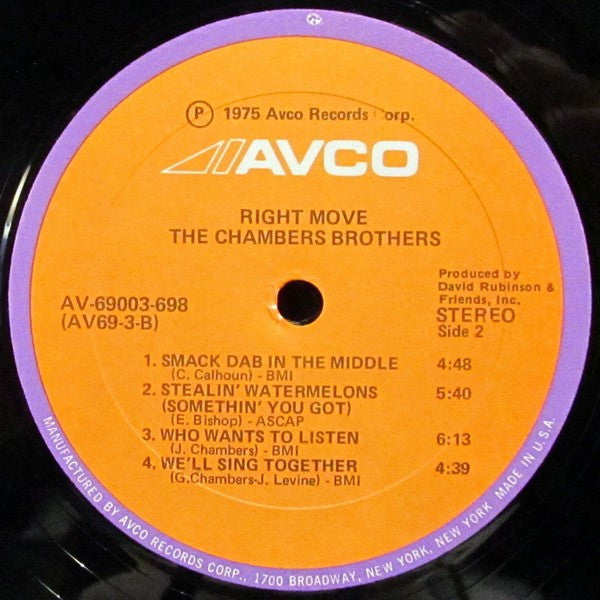 The Chambers Brothers - Right Move - VG+ LP Record 1975 Avco USA Original Vinyl - Soul / Rhythm & Blues - Shuga Records