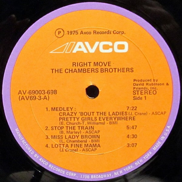 The Chambers Brothers - Right Move - VG+ LP Record 1975 Avco USA Original Vinyl - Soul / Rhythm & Blues - Shuga Records