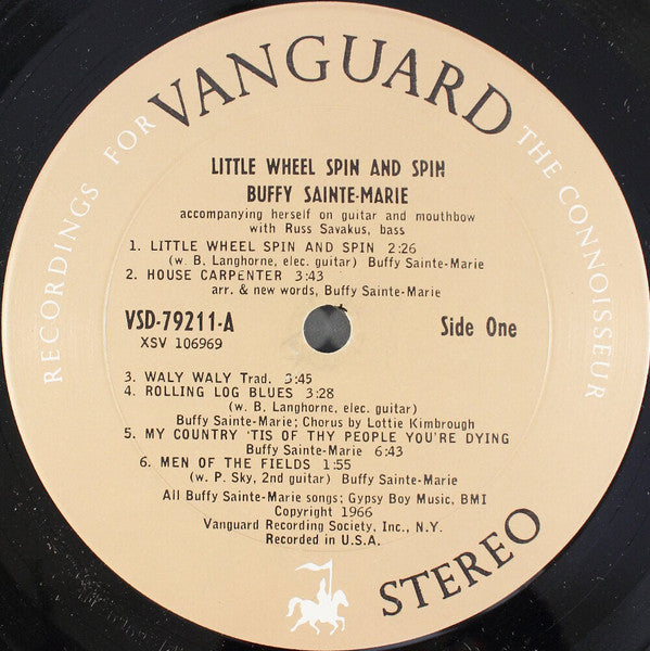 Buffy Sainte-Marie - Little Wheel Spin And Spin - VG+ LP Record 1966 Vanguard USA Vinyl - Folk - Shuga Records
