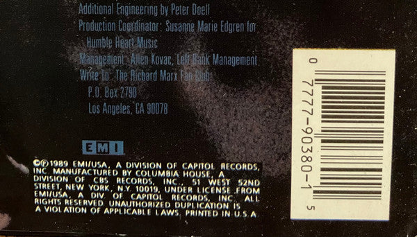 Richard Marx - Repeat Offender - Mint- LP Record 1989 EMI Columbia House Club Edition USA Vinyl - Soft Rock / Pop Rock - Shuga Records