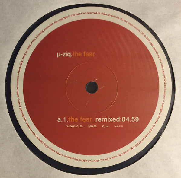µ-Ziq - The Fear - 12" Single Record 1999 Hut Virgin UK Vinyl - IDM / Experimental - Shuga Records
