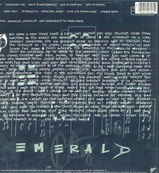 Teena Marie - Emerald City - VG+ LP Record 1986 Epic Promo USA Green Vinyl - Synth-pop / Funk / Soul - Shuga Records