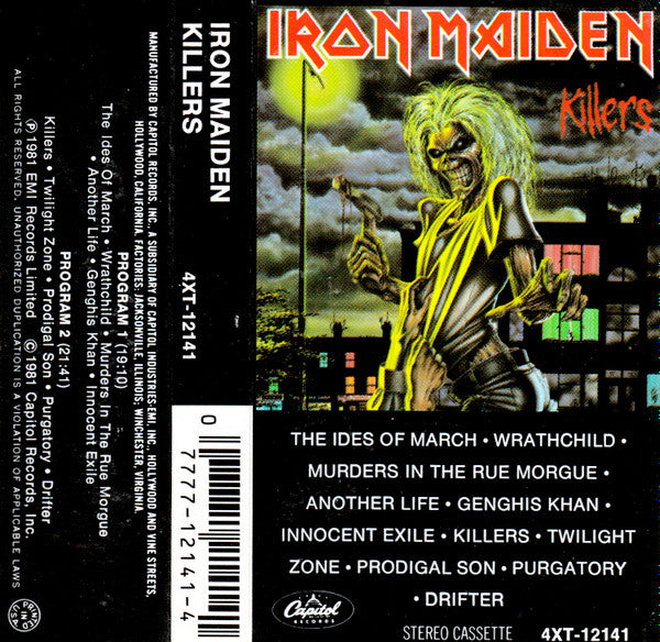 Iron Maiden - Killers - VG+ Cassette 1981 Harvest USA Original Tape - Hard Rock / Heavy Metal - Shuga Records