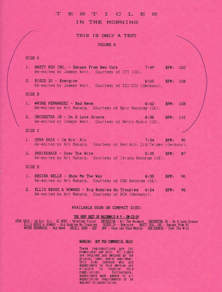 Various - This Is Only A Test! (Volume 6) - Mint- 2 LP Record 1988 Razormaid USA Test Pressing Vinyl & Insert - House / EBM / - Shuga Records