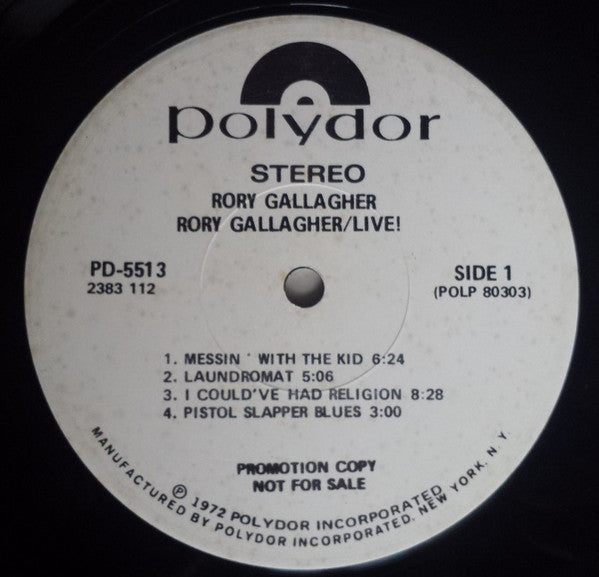 Rory Gallagher - Rory Gallagher Live! - VG+ LP Record USA White Label Promo Vinyl - Rock / Blues Rock - Shuga Records