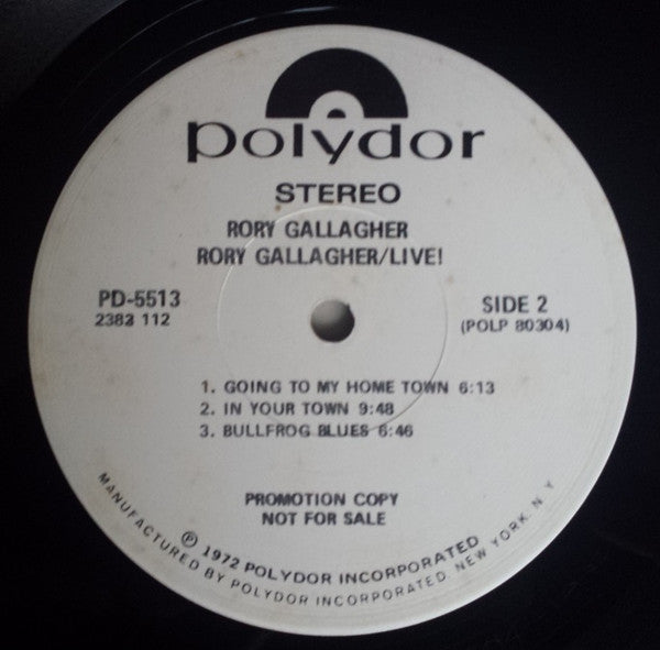 Rory Gallagher - Rory Gallagher Live! - VG+ LP Record USA White Label Promo Vinyl - Rock / Blues Rock - Shuga Records