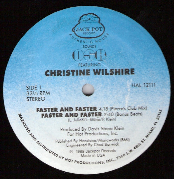 DSK & Christine Wilshire - Faster And Faster - VG+ 12" Single Record 1989 Hot Productions Jack Pot USA Original Vinyl - House - Shuga Records