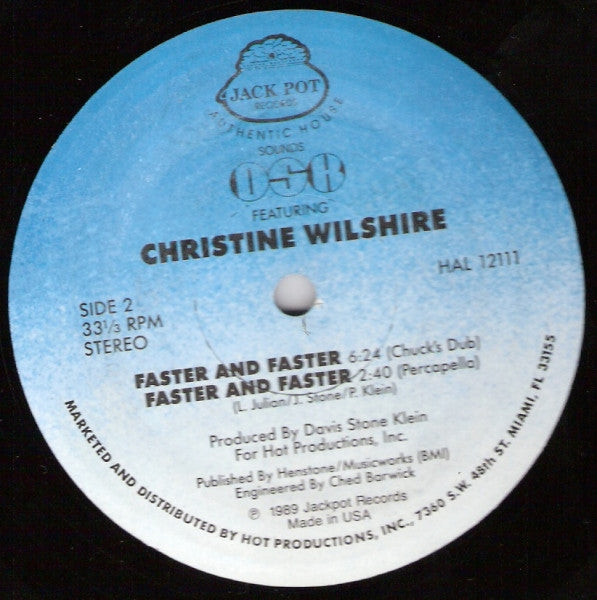 DSK & Christine Wilshire - Faster And Faster - VG+ 12" Single Record 1989 Hot Productions Jack Pot USA Original Vinyl - House - Shuga Records