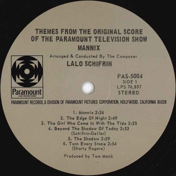 Lalo Schifrin – Mannix - VG+ LP Record 1968 Paramount USA Vinyl - Soundtrack / Jazz / Jazz-Funk - Shuga Records