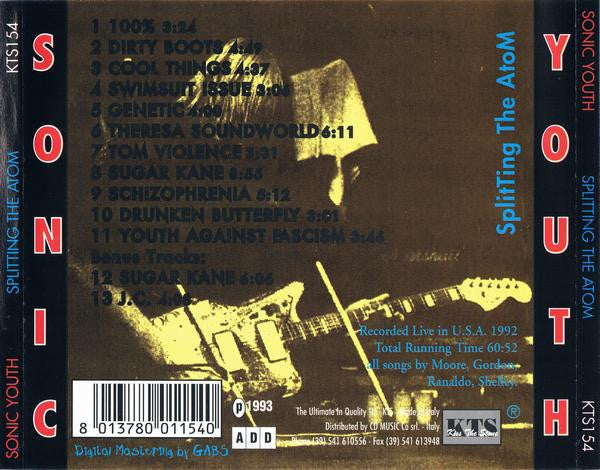 Sonic Youth - SplitTing The AtoM - VG+ CD 1993 Kiss The Stone Italy RARE Unofficial - Alternative Rock - Shuga Records