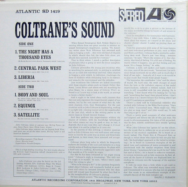 John Coltrane - Coltrane's Sound (1964) - Mint- LP Record 1975 Atlantic USA Vinyl - Jazz / Hard Bop - Shuga Records
