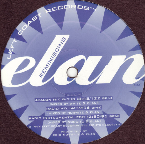 Elan - Reminiscing - Mint- 12" Single Record 1993 Left Coast Vinyl - House / RnB / Downtempo - Shuga Records