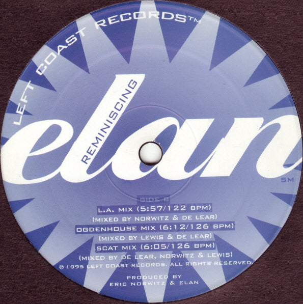 Elan - Reminiscing - Mint- 12" Single Record 1993 Left Coast Vinyl - House / RnB / Downtempo - Shuga Records
