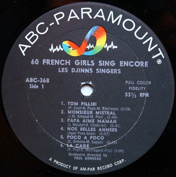 Les Djinns Singers – 60 French Girls Sing Encore - VG+ LP Record 1957 ABC Paramount USA Mono Vinyl - Pop / World / French / Folk - Shuga Records