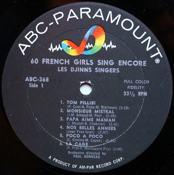 Les Djinns Singers – 60 French Girls Sing Encore - VG+ LP Record 1957 ABC Paramount USA Mono Vinyl - Pop / World / French / Folk